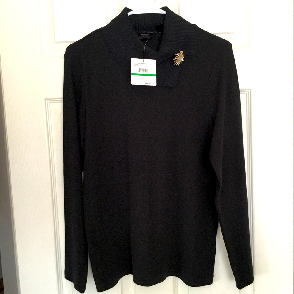 Black ￼Split Turtleneck Cotton stretch Pullover Sweater￼